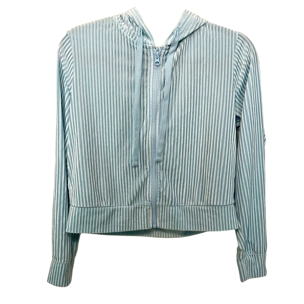 Colsie womens Ribbed Velour Jacket Lightweight Powder Baby Blue soft full zip S‎